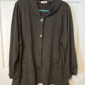 Dark Green Button Up Hooded Cardigan, size 3X